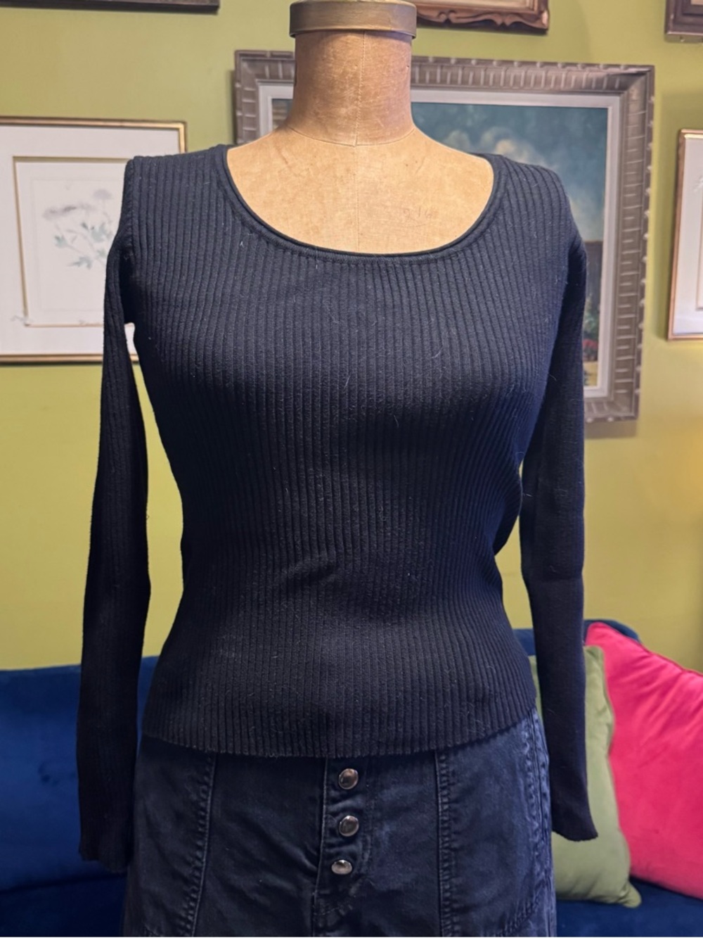 Black Ribbed Scoop Neck Long Sleeve sweater